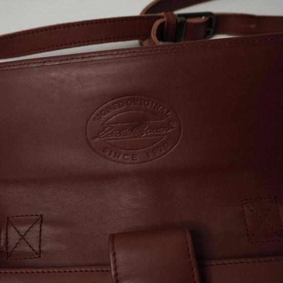 Vintage Eddie Bauer Cognac Brown Leather Crossbody Bag Organizer Classic Boho - Picture 6 of 9